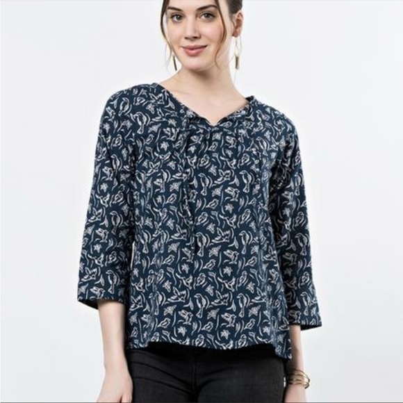 NWT Mata Traders Merida Cotton Fair Trade Bird Print Boho Blouse, Size XS - Picture 1 of 14
